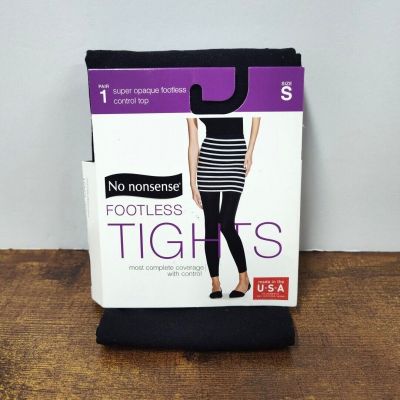 No Nonsense Footless Tights, Size Small, 1 pr, Control Top, Super Opaque